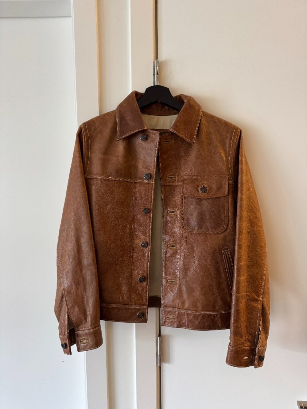 RARE GAP JAPAN Y2K EXCLUSIVE TRUCKER STYLE LEATHER JACKET COGNAC